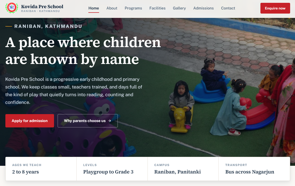 Kovida School website redesign and admissions experience